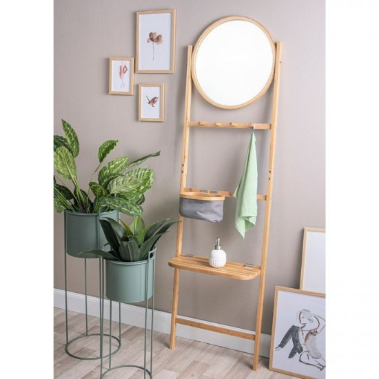 Wall Rack Bamboo with Round Mirror [Display]